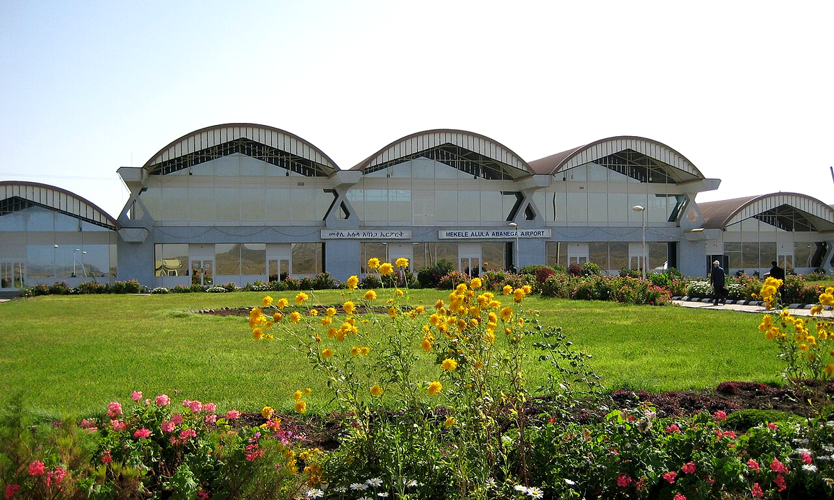 Mekelle Alula Aba Nega Airport terminal, Tigray. Simon Temple / Wikimedia Commons, public domain. Archival photograph from 2008.