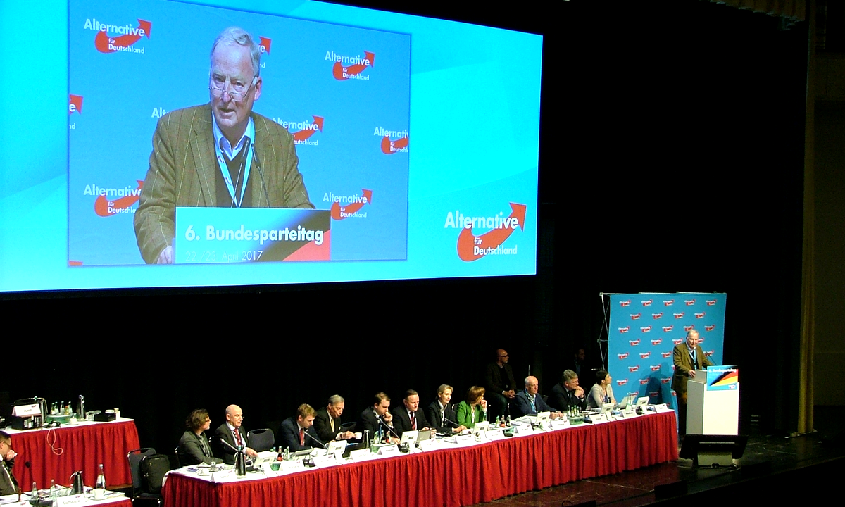 AfD 6. Bundesparteitag congress hall in Köln, 23 April 2017. Photograph by Olaf Kosinsky, Wikimedia Commons, CC BY-SA 3.0 DE.