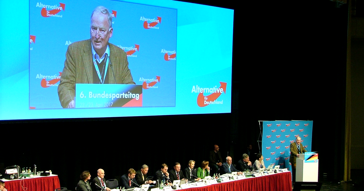 AfD 6. Bundesparteitag congress hall in Köln, 23 April 2017. Photograph by Olaf Kosinsky, Wikimedia Commons, CC BY-SA 3.0 DE.