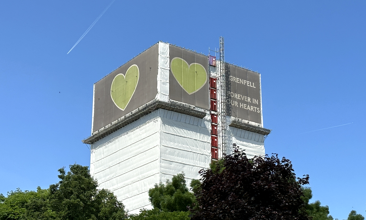 Grenfell Tower in North Kensington, west London, in May 2023. Photograph: Matt Brown via Wikimedia Commons. CC BY 2.0. Cropped.